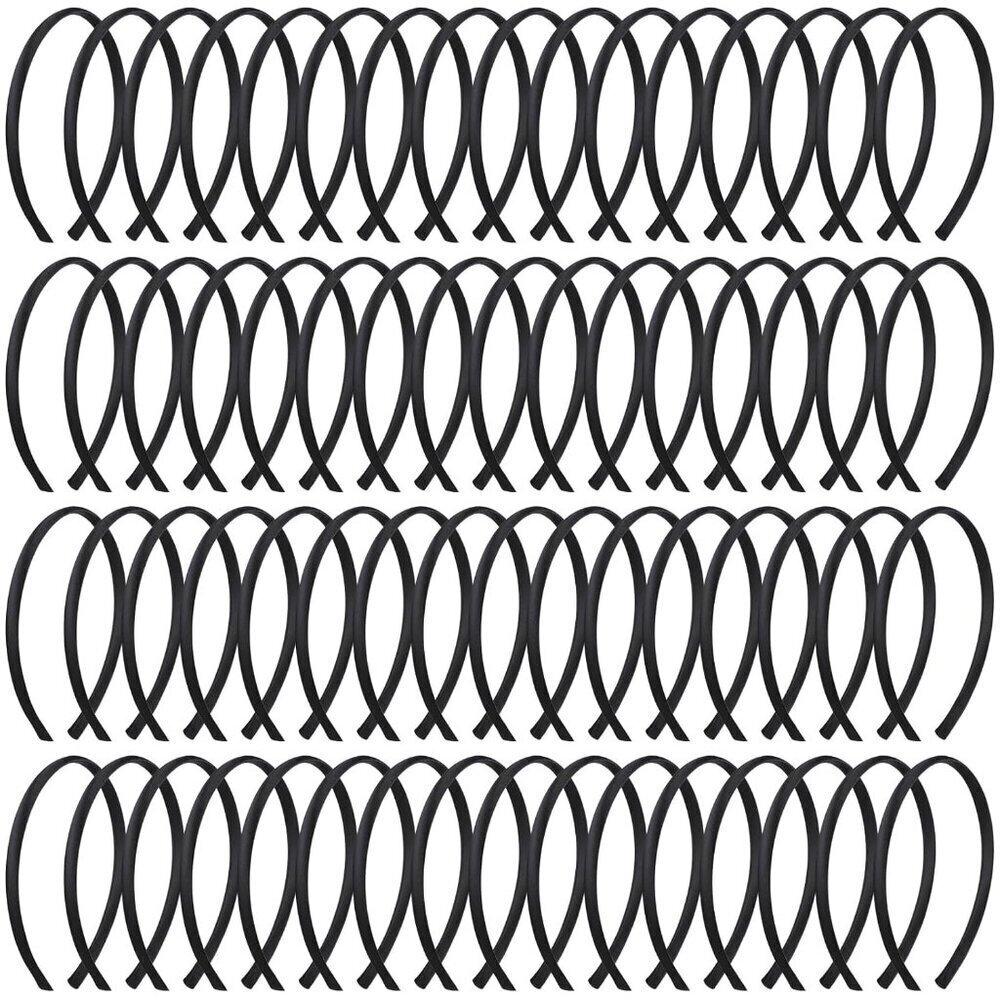 100 Thin Satin Headbands Women Girls Black DIY Hairbands Bulk 0.4 Inch